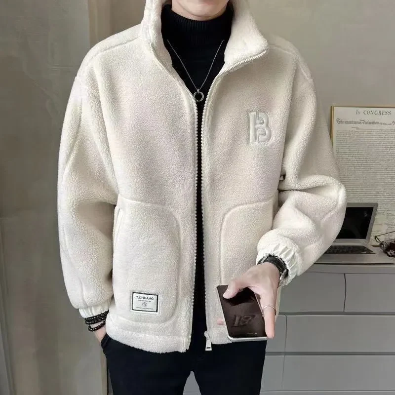 2023 novo estilo coreano masculino cordeiro veludo casaco de algodão mais veludo engrossado jaqueta masculina outono e inverno meninos roupas casuais marca na moda