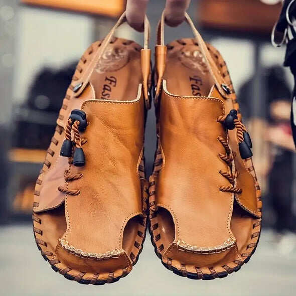 Duże męskie sandały outdoorowe z oddychającej skóry bydlęcej