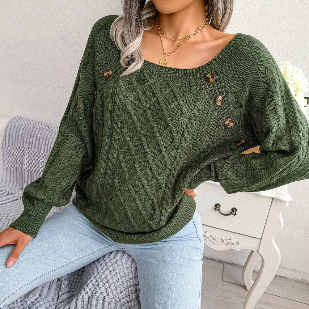 Sweter pulowerowy z kwadratowym dekoltem, zapinany na guziki