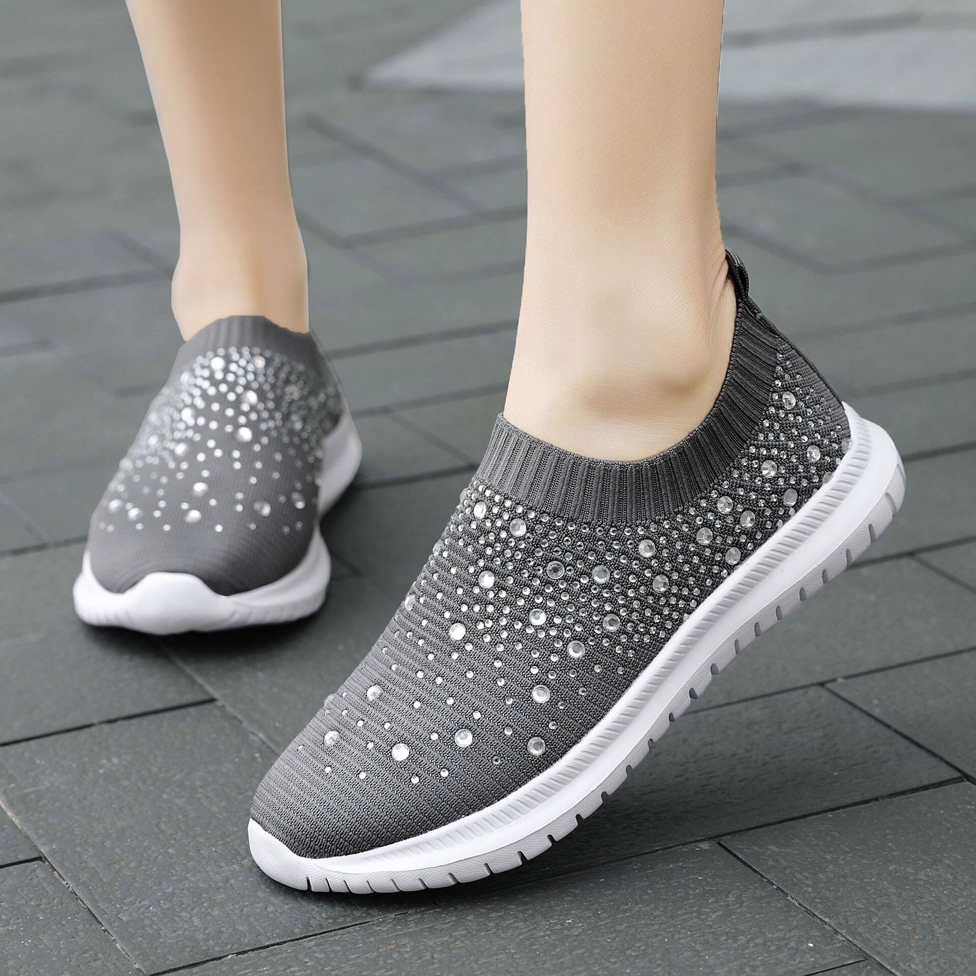 Sapatos de caminhada ortopédicos respiráveis ​​de cristal feminino