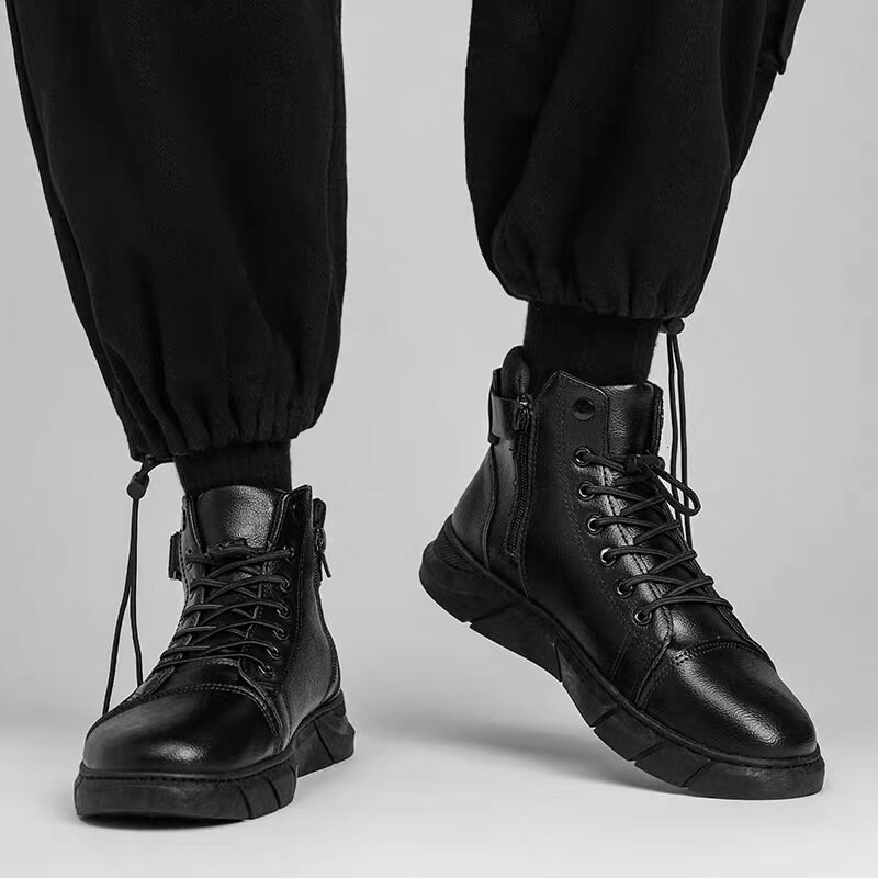 Novas botas de couro elegantes para homem-Design de amortecimento único, palmilha ultra confortável