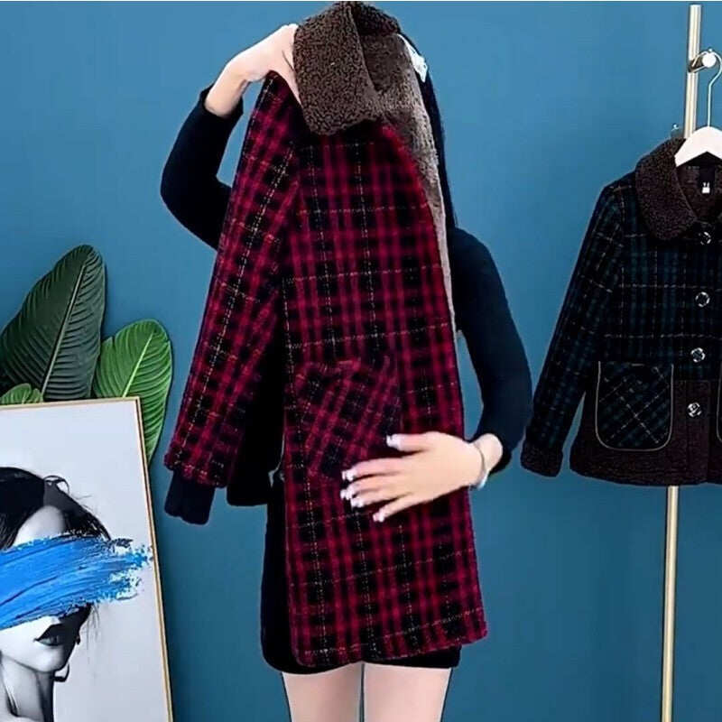 [Prezent dla kobiet] Damska pluszowa, gruba kurtka średniej długości