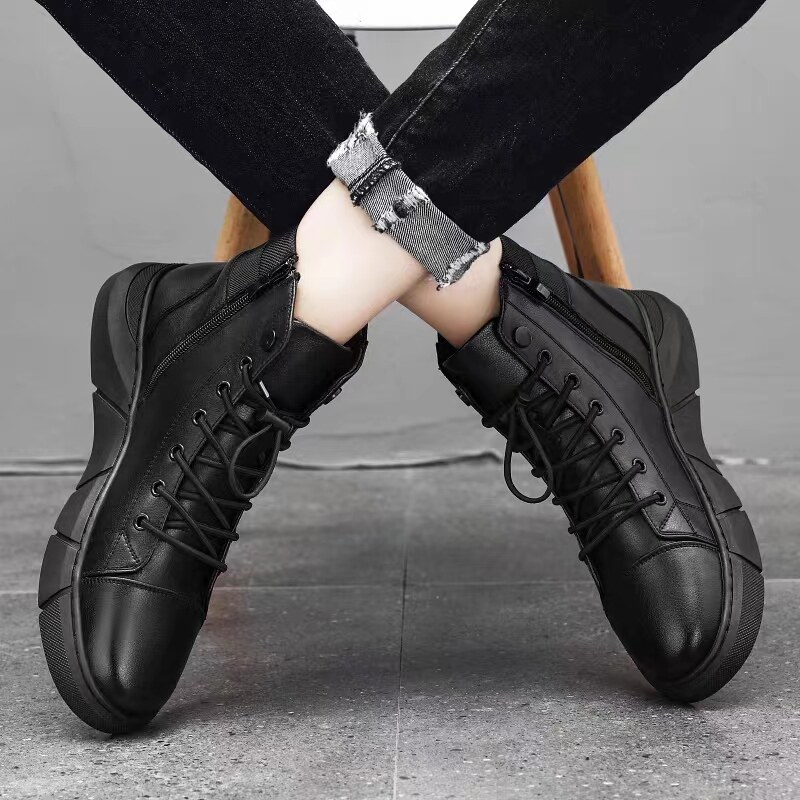 Novas botas de couro elegantes para homem-Design de amortecimento único, palmilha ultra confortável