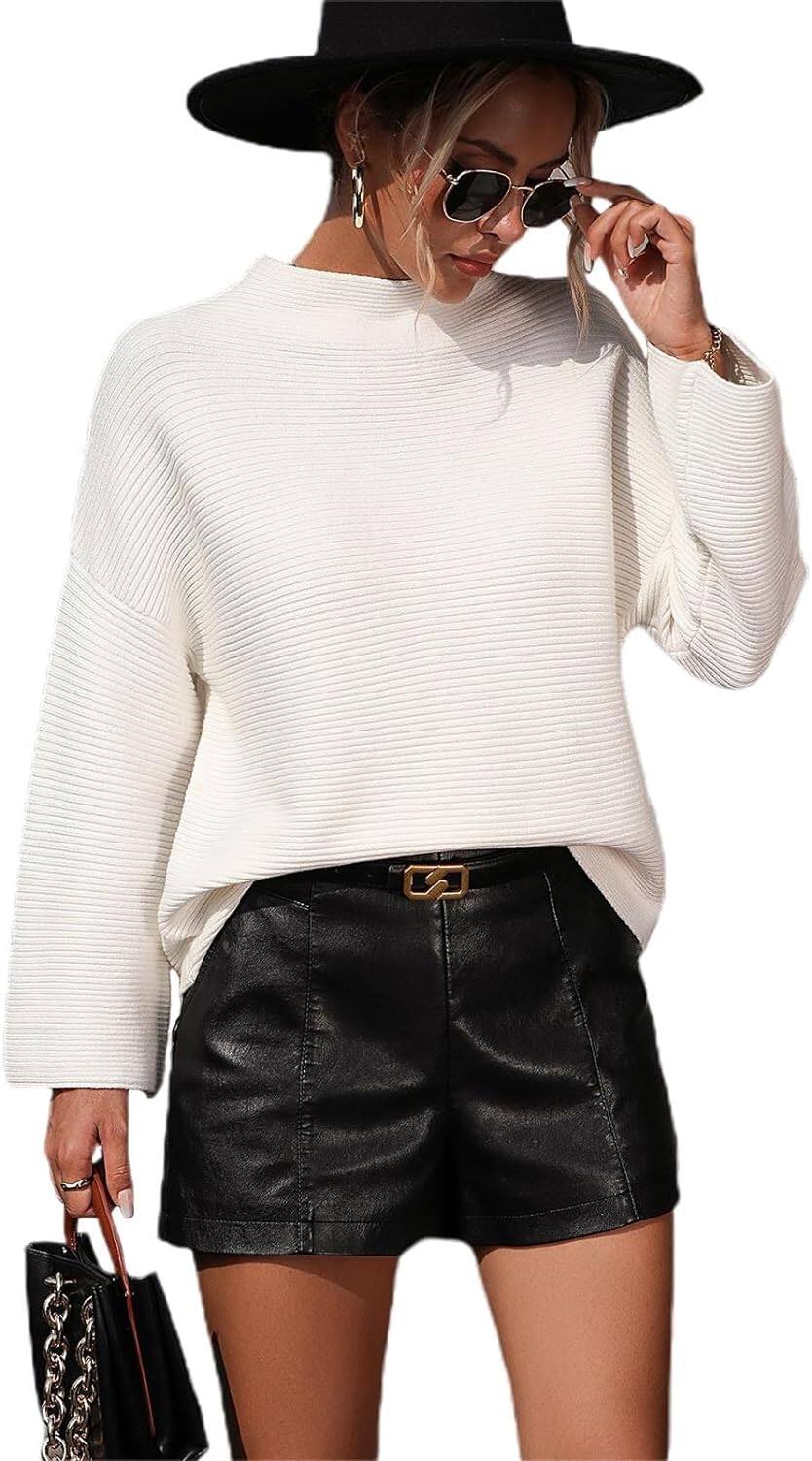 Luźny damski sweter z rękawem dziewięć czwartych w jednolitym kolorze dla kobiet