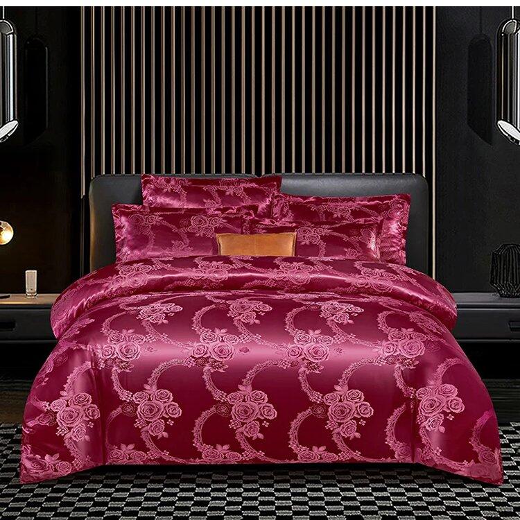 Conjunto de cama de luxo europeu em jacquard de cetim de 4 peças