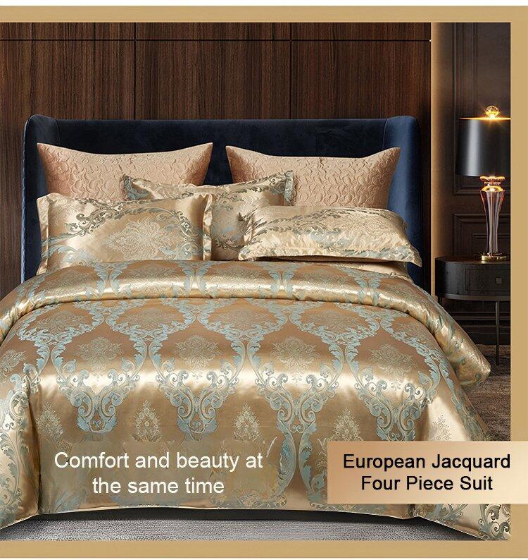 Conjunto de cama de luxo europeu em jacquard de cetim de 4 peças
