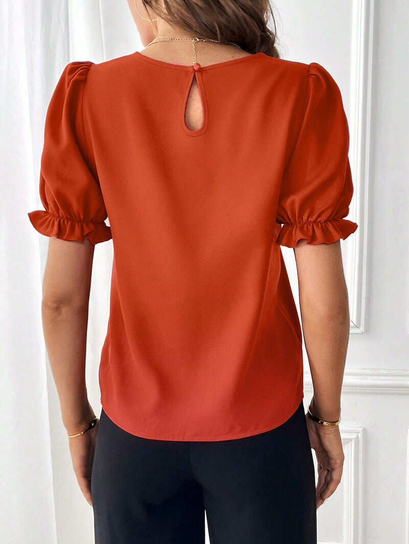 Damskie bluzki z okrągłym dekoltem w jednolitym kolorze na rok 2024