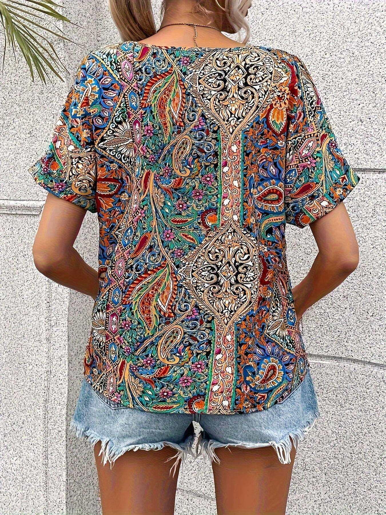 Camisa étnica retrô feminina estampa paisley 2024 coleção primavera verão 1495326