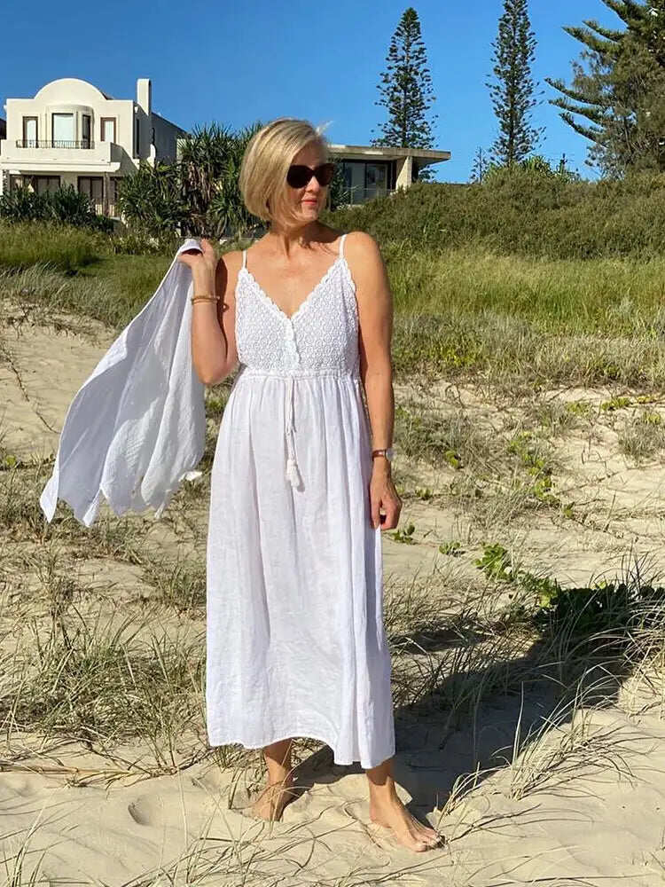 Vestido de verão com decote em V vestido longo boêmio de praia