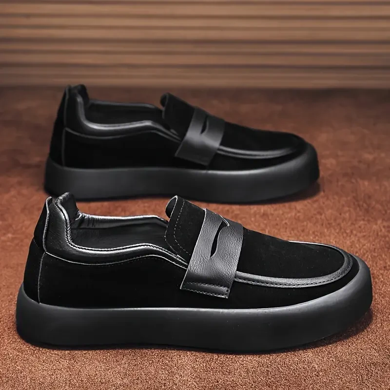 Mocassins casuais sólidos masculinos, sapatos leves e resistentes ao desgaste com parte superior de couro PU