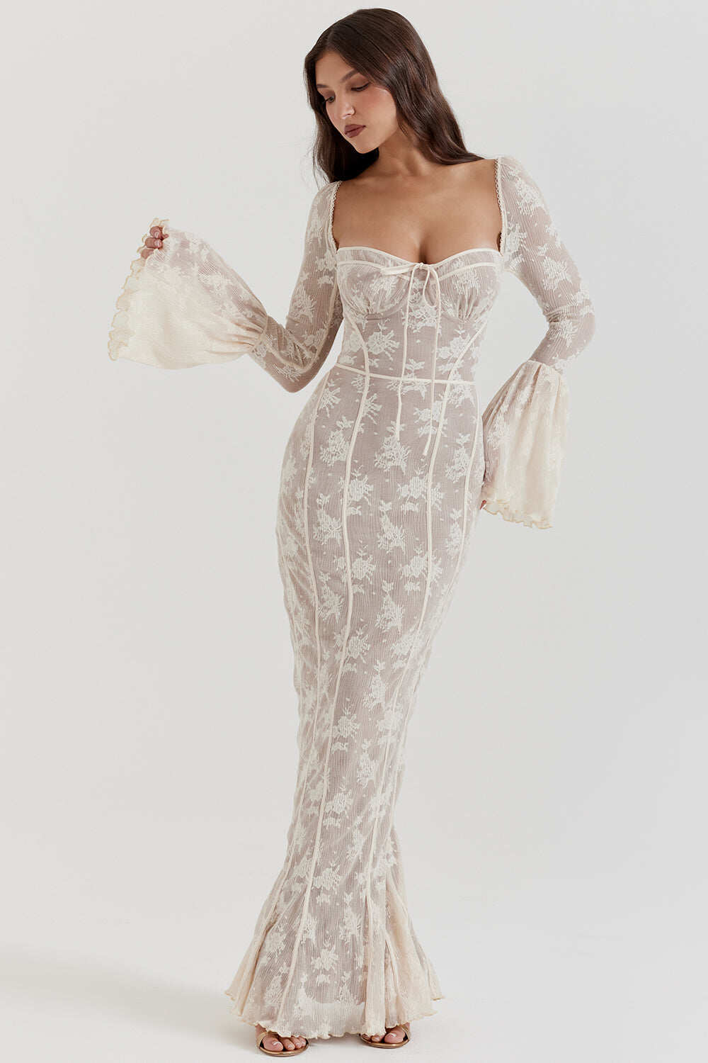 Kremowa koronkowa gorsetowa sukienka w stylu vintage