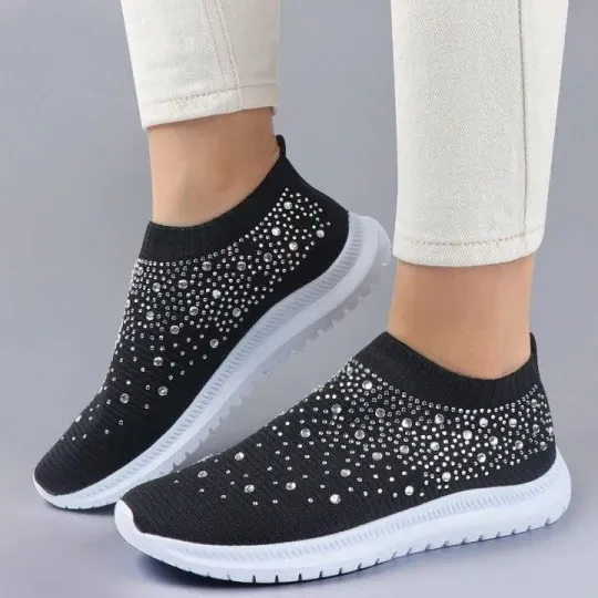 Sapatos de caminhada ortopédicos respiráveis ​​de cristal feminino